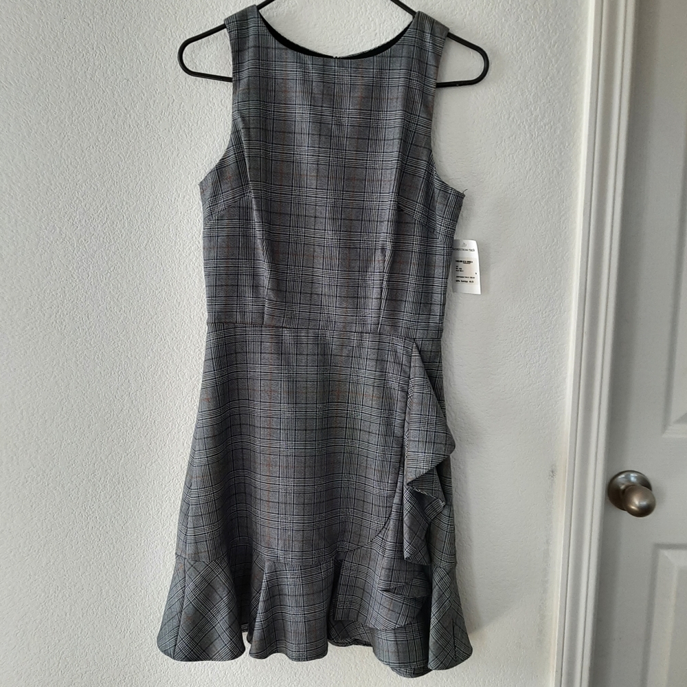 NWT Love...Ady Gray Plaid Short Sleeve Ruffle Dress